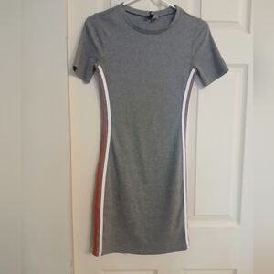 Divided Grey T Shirt Dress With Red And White Stripes, Size 4
